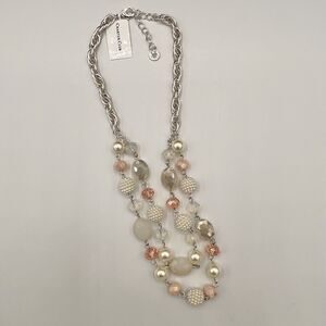 Charter Club Faux Pearl Crystal 2 Strand Women’s Necklace Pink Blue White NWT